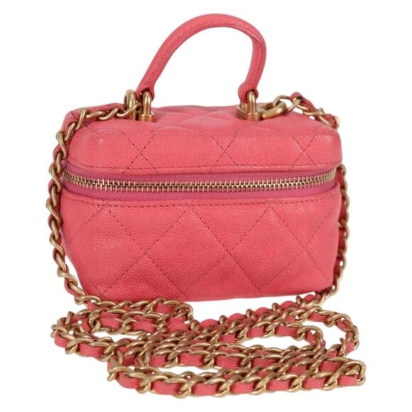 CHANEL Matelasse Chain Shoulder Bag Grained Calf Skin 2way Pink Gold CC Auth - Picture 1 of 16